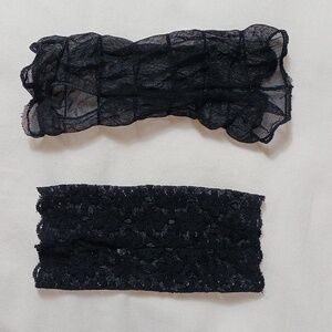 Black Sheer Ruffled and Lace Fingerless Gloves With Thumb Hole Fairy Goth Vixen